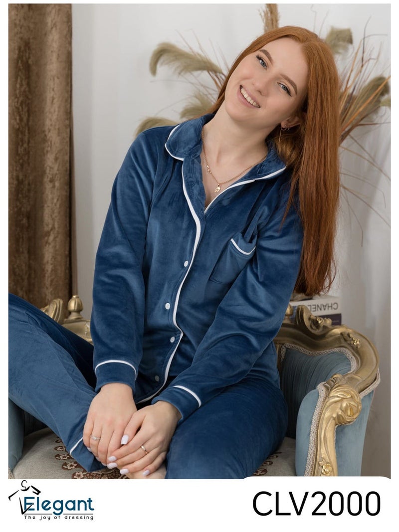 Elegant Velvet Classic Pyjama - Petroleum - Image 1